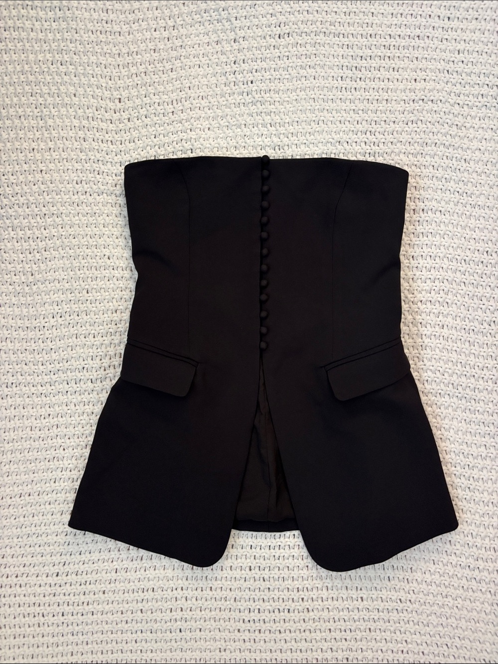 Because of Alice (boa) Strapless Peplum Black Bodice Button Up Blouse